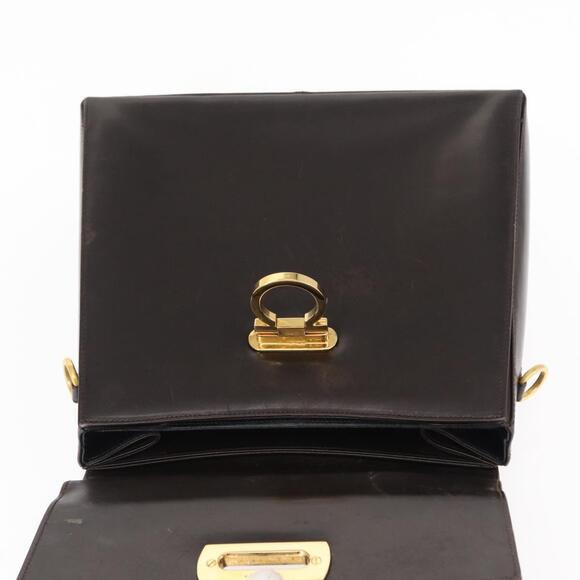 Salvatore Ferragamo Gancini Hand Bag Leather Black Gold Auth 153902 - Picture 10 of 16